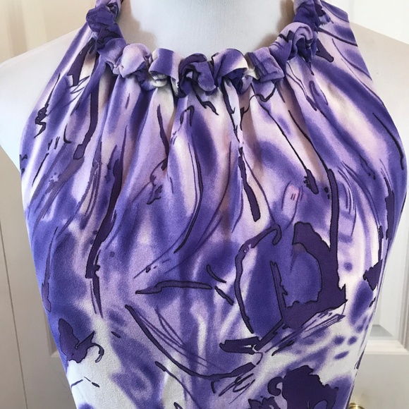 Taylor Silk Purple Floral Shift Dress Ruffle Neck - Picture 5 of 8